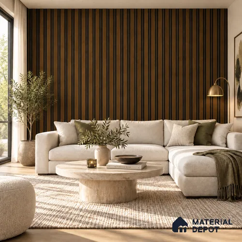 PN 07680 Wood Look Louver 9.5 ft x 0.83 ft Texture Finish - 10 mm | Suitable for Feature Wall, TV Unit & Living Room