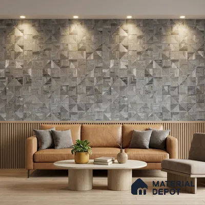 2103 -5 | Grey Silver Triangle Mosaic Tile Patterned Wallpaper - 10 Meter x 21 Inches, 57.41 Sq. Ft.