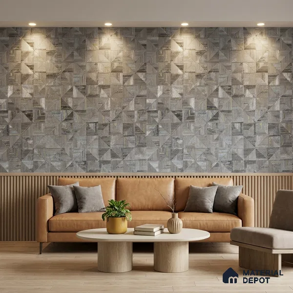 2103 -5 | Grey Silver Triangle Mosaic Tile Patterned Wallpaper - 10 Meter x 21 Inches, 57.41 Sq. Ft.