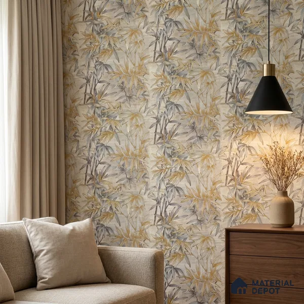 2112 -2 | Grey Gold Bamboo Thicket Floral Wallpaper - 10 Meter x 21 Inches, 57.41 Sq. Ft.
