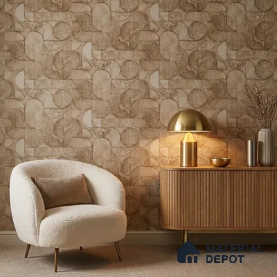 2108 -1 | Tan Brown Circle Patchwork Patterned Wallpaper - 10 Meter x 21 Inches, 57.41 Sq. Ft.