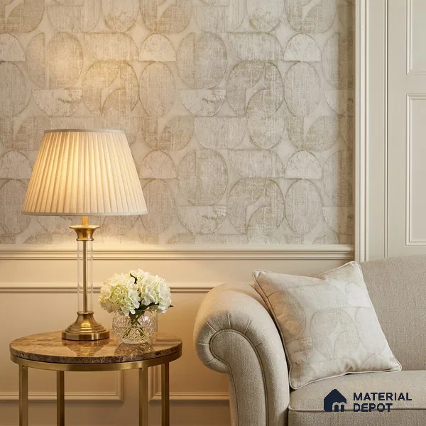 2108 -3 | Warm Beige Circle Patchwork Patterned Wallpaper - 10 Meter x 21 Inches, 57.41 Sq. Ft.