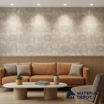2108 -2 | Sage Cream Circle Patchwork Patterned Wallpaper - 10 Meter x 21 Inches, 57.41 Sq. Ft.