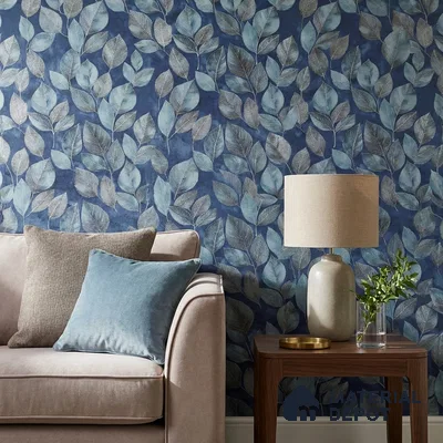 2109 -1 | Navy Veined Leaves Floral Wallpaper - 10 Meter x 21 Inches, 57.41 Sq. Ft.