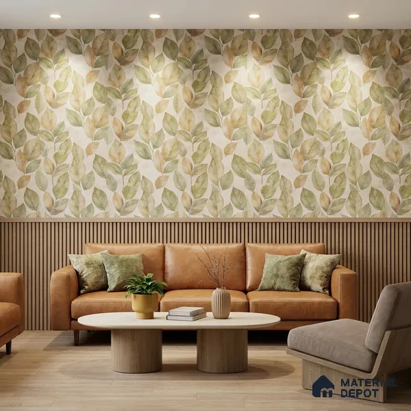 2109 -3 | Cream Veined Leaves Floral Wallpaper - 10 Meter x 21 Inches, 57.41 Sq. Ft.