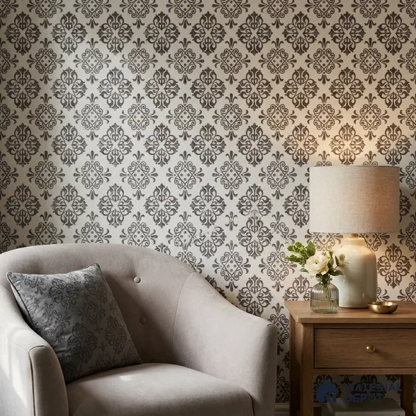 2113 -3 | White & Black Quatrefoil Medallion Damask Patterned Wallpaper - 10 Meter x 21 Inches, 57.41 Sq. Ft.