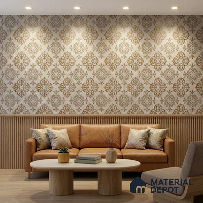 2113 -4 | Grey & Brown Quatrefoil Medallion Damask Patterned Wallpaper - 10 Meter x 21 Inches, 57.41 Sq. Ft.