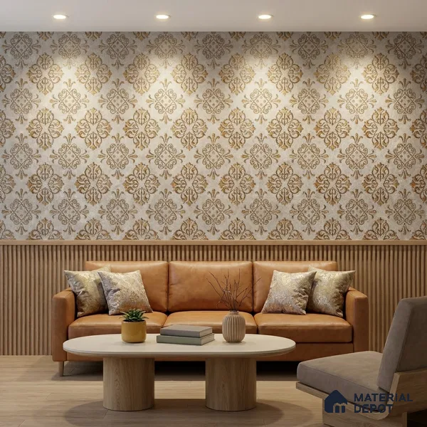 2113 -4 | Grey & Brown Quatrefoil Medallion Damask Patterned Wallpaper - 10 Meter x 21 Inches, 57.41 Sq. Ft.