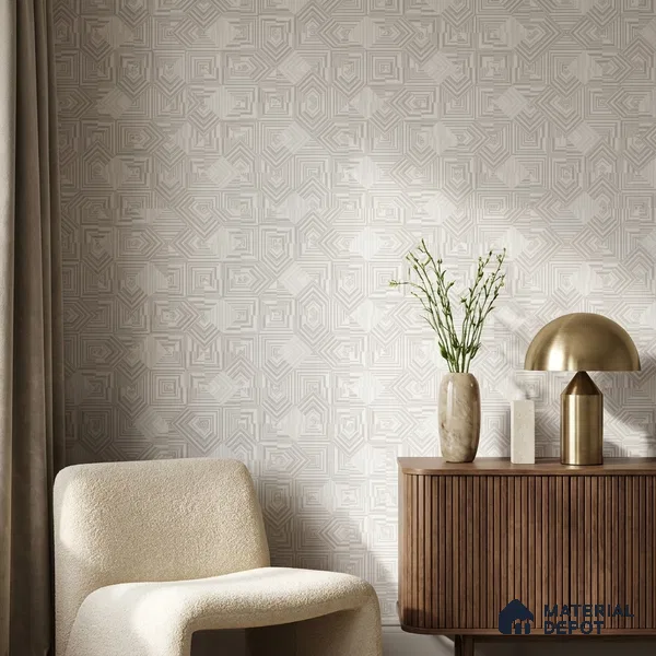 88530-1 | Off-White Diamond Grid Texture PVC Patterned Wallpaper - 5 Meter x 42 Inch, 57.41 Sq. Ft. (Min. 15% Wastage)