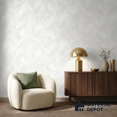 88532-1 | Pale Grey Tonal Palm PVC Floral Wallpaper - 5 Meter x 42 Inch, 57.41 Sq. Ft. (Min. 15% Wastage)