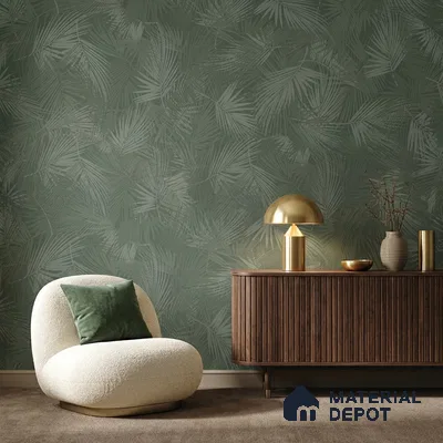 88532-3 | Green Palm Fronds PVC Floral Wallpaper - 5 Meter x 42 Inch, 57.41 Sq. Ft. (Min. 15% Wastage)