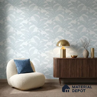 88534-4 | Blue Large Leaf PVC Floral Wallpaper - 5 Meter x 42 Inch, 57.41 Sq. Ft. (Min. 15% Wastage)