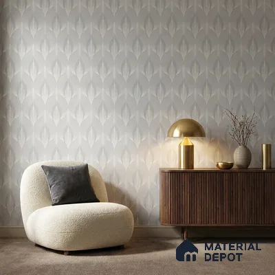 88540-3 | Silver Grey Leaf Texture PVC Patterned Wallpaper - 5 Meter x 42 Inch, 57.41 Sq. Ft. (Min. 15% Wastage)