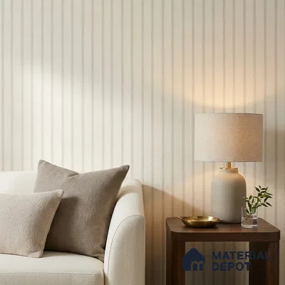 88546-1 | Cream Metallic Pinstripe PVC Patterned Wallpaper - 5 Meter x 42 Inch, 57.41 Sq. Ft. (Min. 15% Wastage)