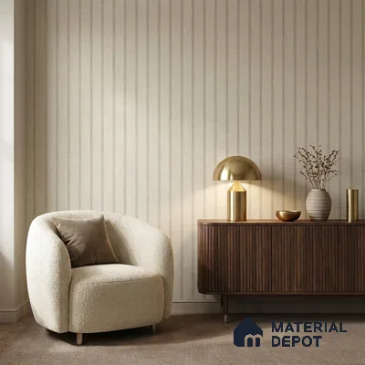 88546-2 | Warm Beige Metallic Pinstripe PVC Patterned Wallpaper - 5 Meter x 42 Inch, 57.41 Sq. Ft. (Min. 15% Wastage)