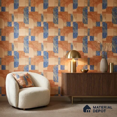 OR03-4 | Orange & Blue Marble Block Mosaic PVC Patterned Wallpaper - 5 Meter x 42 Inch, 57 Sq. Ft. (Min. 15% Wastage)