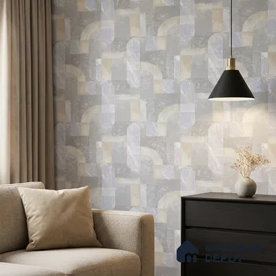 OR03-1 | White & Lavender Marble Block Mosaic PVC Patterned Wallpaper - 5 Meter x 42 Inch, 57 Sq. Ft. (Min. 15% Wastage)