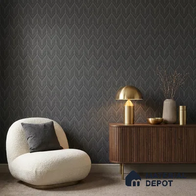 OR04-6 | Charcoal Grey Herringbone PVC Patterned Wallpaper - 5 Meter x 42 Inch, 57 Sq. Ft. (Min. 15% Wastage)