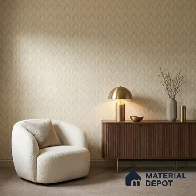 OR04-7 | Golden Beige Herringbone PVC Patterned Wallpaper - 5 Meter x 42 Inch, 57 Sq. Ft. (Min. 15% Wastage)