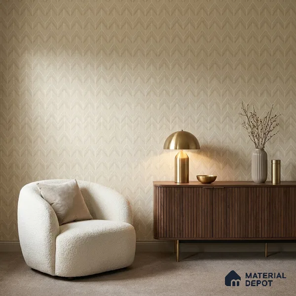 OR04-7 | Golden Beige Herringbone PVC Patterned Wallpaper - 5 Meter x 42 Inch, 57 Sq. Ft. (Min. 15% Wastage)