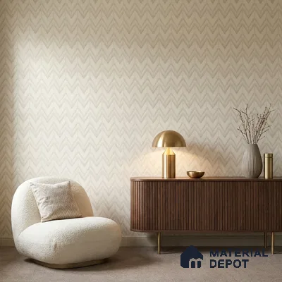 OR04-1 | Cream Herringbone PVC Patterned Wallpaper - 5 Meter x 42 Inch, 57 Sq. Ft. (Min. 15% Wastage)
