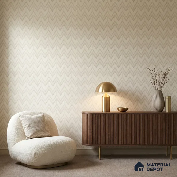 OR04-1 | Cream Herringbone PVC Patterned Wallpaper - 5 Meter x 42 Inch, 57 Sq. Ft. (Min. 15% Wastage)