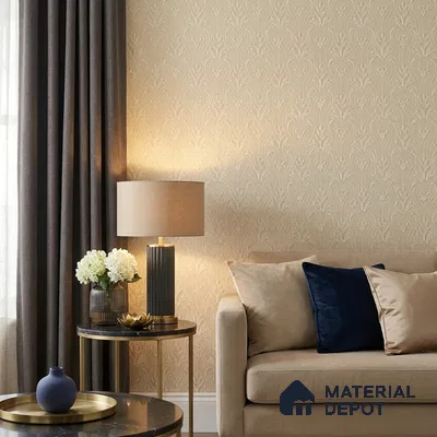 OR07-3 | Beige Leaf Damask PVC Patterned Wallpaper - 5 Meter x 42 Inch, 57 Sq. Ft. (Min. 15% Wastage)
