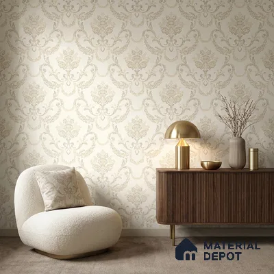 OR09-2 | Off-White Classic Scroll Damask PVC Patterned Wallpaper - 5 Meter x 42 Inch, 57 Sq. Ft. (Min. 15% Wastage)