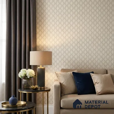 OR10-1 | Warm Beige Oval Trellis Lattice PVC Patterned Wallpaper - 5 Meter x 42 Inch, 57 Sq. Ft. (Min. 15% Wastage)