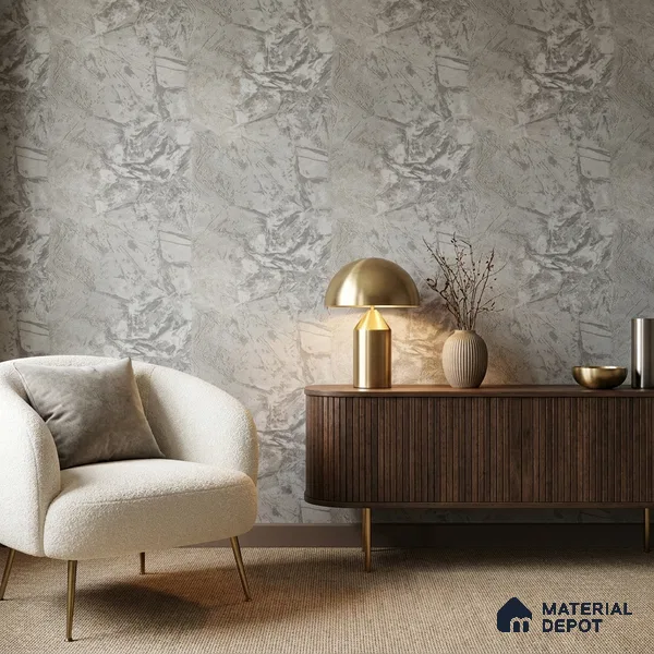 Z1004-5 | Grey Crackled Foil PVC Textured Wallpaper - 10 Meter x 21 Inch, 57 Sq. Ft. (Min. 15% Wastage)