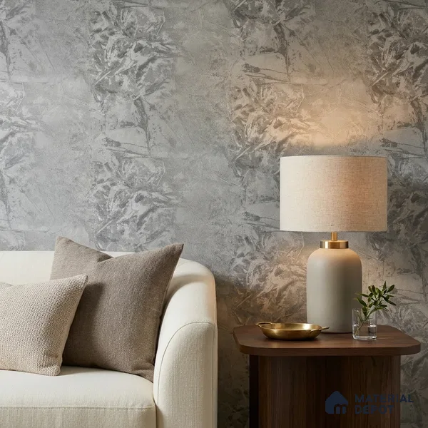 Z1004-4 | Grey Crackled Foil PVC Textured Wallpaper - 10 Meter x 21 Inch, 57 Sq. Ft. (Min. 15% Wastage)