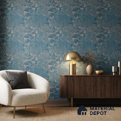 Z1004-8 | Teal Crackled Foil PVC Textured Wallpaper - 10 Meter x 21 Inch, 57 Sq. Ft. (Min. 15% Wastage)