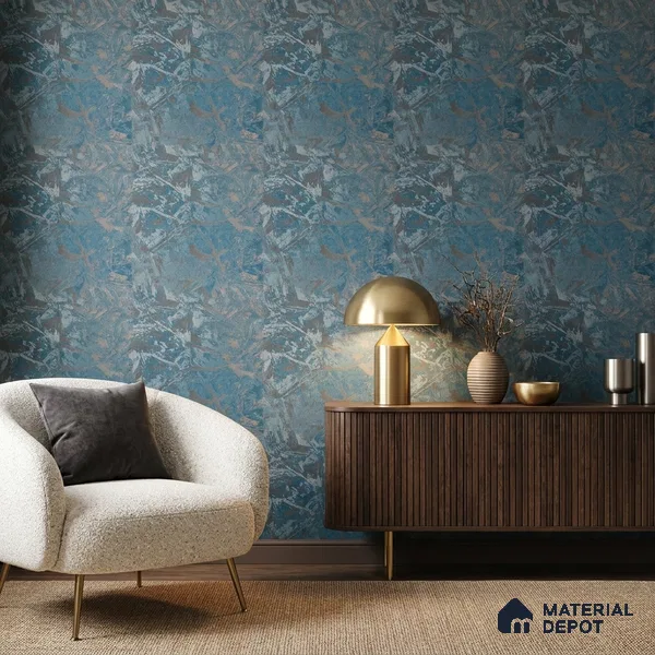 Z1004-8 | Teal Crackled Foil PVC Textured Wallpaper - 10 Meter x 21 Inch, 57 Sq. Ft. (Min. 15% Wastage)