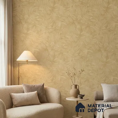 A67602 | Gold Feather Leaves Floral Wallpaper - 10 Meter x 21 Inches, 57.37 Sq. Ft. (Min. 15% Wastage)