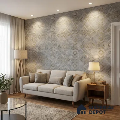 WP1334 | Grey & Gold Diamond Trellis Patterned Wallpaper - 9.5 Meter x 21 Inches, 55 Sq. Ft. (Min. 15% Wastage)