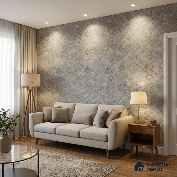 WP1334 | Grey & Gold Diamond Trellis Patterned Wallpaper - 9.5 Meter x 21 Inches, 55 Sq. Ft. (Min. 15% Wastage)