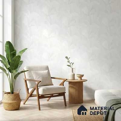 WP1316 | White Feather Leaf Patterned Wallpaper - 9.5 Meter x 21 Inches, 55 Sq. Ft. (Min. 15% Wastage)