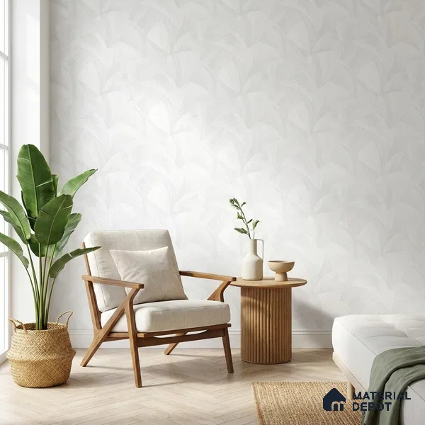 WP1316 | White Feather Leaf Patterned Wallpaper - 9.5 Meter x 21 Inches, 55 Sq. Ft. (Min. 15% Wastage)