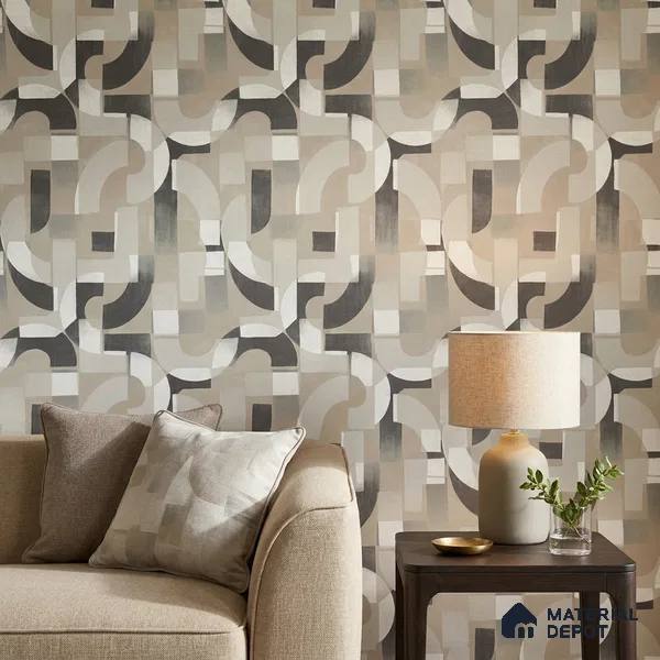 A76002 | Grey & Beige Circle Block Abstract Look Wallpaper 10 Meter x 21 Inches - 57.37 Sq. Ft. | Minimum 15% wastage during installation