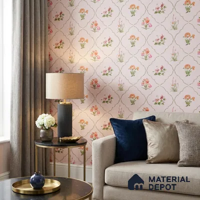 81402-2 | Blush Pink Floral Trellis Patterned Wallpaper - 5 Meter x 42 Inch, 57 Sq. Ft.