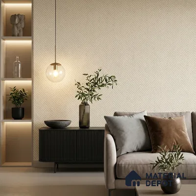 81404-2 | Warm Beige Herringbone Weave Patterned Wallpaper - 5 Meter x 42 Inch, 57 Sq. Ft.