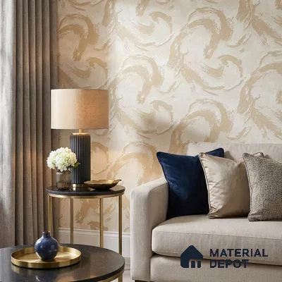 81416-2 | Warm Beige Brushstroke Swirl Patterned Wallpaper - 5 Meter x 42 Inch, 57 Sq. Ft.
