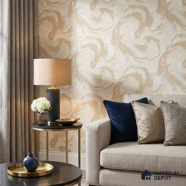 81416-2 | Warm Beige Brushstroke Swirl Patterned Wallpaper - 5 Meter x 42 Inch, 57 Sq. Ft.