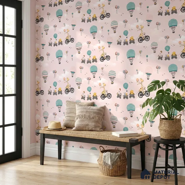 KD4001-1 | Pastel Multicolour Animal Parade Non Woven Kids Room Wallpaper - 10 Meter x 21 Inches, 57.41 Sq. Ft. (Min. 15% Wastage)