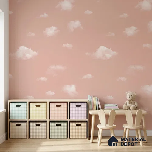 KD4010-2 | Pink Clouds Cloud Print Non Woven Kids Room Wallpaper - 10 Meter x 21 Inches, 57.41 Sq. Ft. (Min. 15% Wastage)