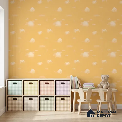KD4010-3 | Sunny Yellow Cloud Print Non Woven Kids Room Wallpaper - 10 Meter x 21 Inches, 57.41 Sq. Ft. (Min. 15% Wastage)