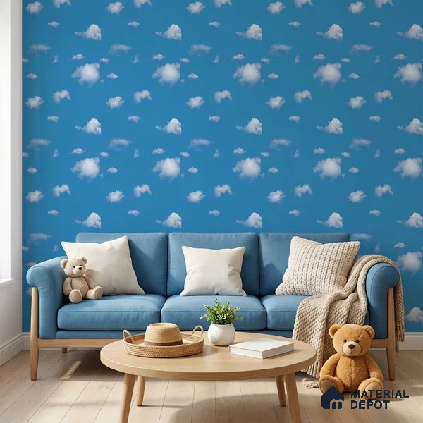 KD4010-5 | Deep Blue Cloud Print Non Woven Kids Room Wallpaper - 10 Meter x 21 Inches, 57.41 Sq. Ft. (Min. 15% Wastage)