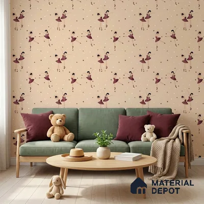 KD4020-2 | Cream Dancing Ballerina Kids Look Wallpaper 10 Meter x 21 Inches - 57.41 Sq. Ft. | Minimum 15% wastage during installation