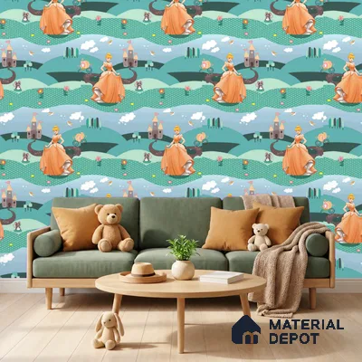 KD4040-2 | Teal Green Multicolour Fairytale Princess Kids Look Wallpaper 10 Meter x 21 Inches - 57.41 Sq. Ft. | Minimum 15% wastage during installation