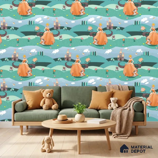 KD4040-2 | Teal Green Multicolour Fairytale Princess Kids Look Wallpaper 10 Meter x 21 Inches - 57.41 Sq. Ft. | Minimum 15% wastage during installation